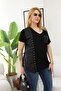 Plus Size Black Blouse with Gold Eyelet Detail - 6