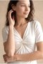Women's Regular Fit V-Neck Cotton / Elastane Short Sleeve Ecru Knot Detailed T-Shirt Siena - 3