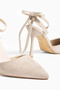 Beige Suede Back Bow Detailed Ankle Strap Women's Heeled Shoes - 8