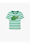Cotton Short Sleeve Crew Neck Embroidered Striped T-Shirt - 4