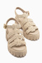Carmina Beige Thick Sole Women's Sandals with Knitted Detail - 4