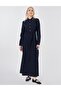 Waist Detailed Lyocell Viscose Dress Dark Navy Blue