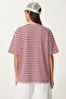 Striped Oversize Viscose T-Shirt Lrn0041 Bordo White - 5