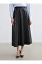 Elastic Waist Leather Look Flared Skirt - 2