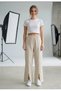 Women's Linen Blend Slit Detailed 50% Viscose 40% Cotton Wide Leg Pants