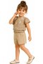 Girl's Shoulder Detailed Embroidered Front, Elastic Waist Knitwear T-Shirt, Underwear, Strappy Shorts, Embroidered, Stoned, Elastic Waist, Three-Piece Stylish Set - 2