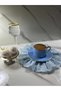 Ruffled Scalloped Duck Linen Coffee Presentation Napkin & Cocktail Napkin & Coaster (1 Piece Blue) - 3