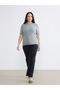 Gray Plus Size Crew Neck Women's Knit Sweater with Stones - 2