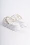 Clara Flat Heeled Ribbon Patterned Stone Thick and Orthopedic Sole Women's Slippers Cbt - White - 5