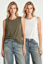 2-Pack Sleeveless Viscose Blouse Lrn0010 Khaki Ecru
