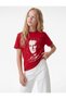 Cotton Crew Neck Short Sleeve T-Shirt with Glitter Stone Detail and Ataturk Print - 2