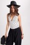 Women's Standard Fit Regular Cut Sleeveless Halter Neck Halter Detail Polka Dot White Blouse - 3