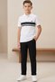 6-15 Years Old Boys' White Striped Polo Collar T-Shirt Black Fabric Trousers Stylish Combination - 4