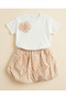 Girl's Floral Detailed T-Shirt & Balloon Skirt Two-Piece Set