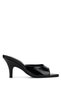 Women's Faux Leather Black Heeled Slippers
