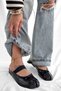 Novera Black Cracked Patent Leather Banded Toe Detail Women's Slippers - 6
