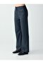 Dark Blue Straight Cut Wide Leg Woven Trousers - 4