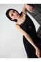 Black Linen Blend Midi Dress with Lace Detail - 3