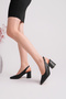 Verano Black Skin Genuine Leather Women's Thick Heeled Sandals - 3