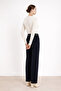 Navy Blue Chain Belted Tweed Women's Trousers - 4