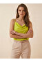 Women's Pistachio Green Degaje Collar Adjustable Rope Strap Sandy Fabric Athlete Blouse - 5