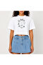 Crop T-Shirt White Printed Relaxed Fit Raw Cut Basic Short Tshirt