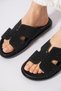 A pair of h-shaped genuine leather women's slippers with stones in black. - 4