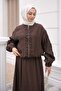 Brown Elastic Sleeve Zippered Jacket Skirt Set - 3