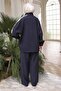 Navy Blue Lace Detailed Tunic and Pants Set - 5