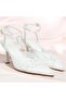 Lace Embroidery Detail Pointed Ankle-Strap High Heels - 2