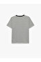 Cotton Short Sleeve Crew Neck Printed Striped T-Shirt - 4