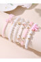 Pack of 6 - Pink Bow and Pearl Beaded Bracelet - 2