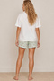 Green Plaid Check Top Ecru Pocket Embroidery Thin Soft Knitted Shorts Pajama Set 8042 - 3