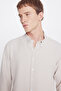Men's Beige Slim Fit Narrow Cut Button Collar Seersucker Patterned Shirt - 4
