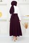 Belted Mevlana Skirt Mürdüm Hm2370 - 5