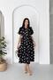 Women's Black Shirt Collar Balloon Sleeve Floral Printed Summer Midi Dress ----- Nbk4617 - 2