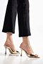 716 Gold Patent Leather Pointed Toe Heeled Women's Slippers