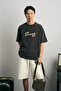 Unisex Anthracite Oversize 100% Cotton Back and Front Printed Crew Neck Street Style T-Shirt Odds - 2