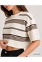 Ecru Standard Fit Regular Cut Crew Neck Short Sleeve Striped Women's T-Shirt Blouse - 8