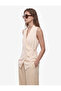 X Melis Ağazat - Asymmetrical Cut Double-Breasted Draped Long Vest with Tie Detail