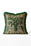 Botanical Bird Figured Tapestry Fringed Throw Pillow Cover Green Tassel Vintage Pillowcase - 2