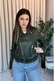 Women's Khaki Belted Zipper Detailed Biker Leather Jacket