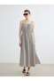Esvab • Modern & Distinctive Square Collar Checkered Embroidered Rope Strap Dress
