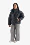 Water Repellent Stand Collar Zippered Faux Leather Puffer Coat Girls F0054A825Au - 6