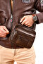 Men's Brown Horizontal Model Steel Case Genuine Leather Hand and Shoulder Bag (Large Size) with Adjustable Strap - 3