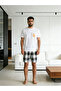 Men White T-Shirt and Checkered Shorts Pyjama Set