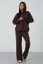 Brown Women's Hooded Loose Fit Set Oversized Sweatshirt and Wide Leg Bottoms - 4