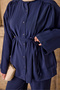 Women's High Collar Waist-Tie Suit Navy Blue - 5