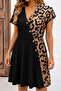 Women's Leopard Detailed V-Neck Buttoned Short Viscose Dress - 2