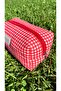 Red Gingham Fabric Makeup Bag, Portable Travel Size Makeup Bag - 6